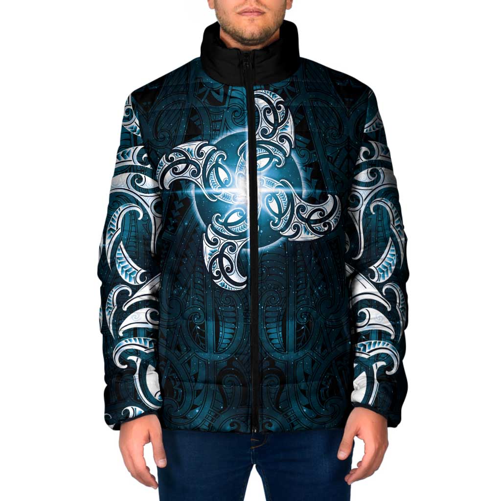 New Zealand Matariki Waita Padded Jacket Maori Moko Dark Blue Galaxy LT05 Men Blue - Polynesian Pride