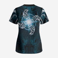 New Zealand Matariki Waita Scrub Top Maori Moko Dark Blue Galaxy