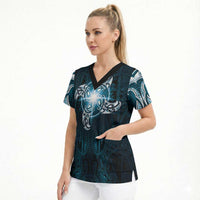 New Zealand Matariki Waita Scrub Top Maori Moko Dark Blue Galaxy