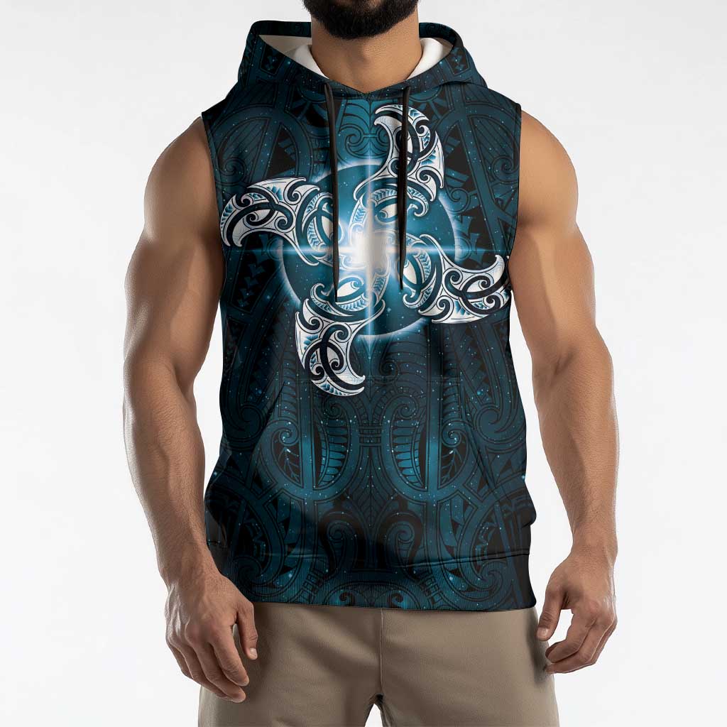 New Zealand Matariki Waita Sleeveless Hoodie Maori Moko Dark Blue Galaxy LT05 - Polynesian Pride