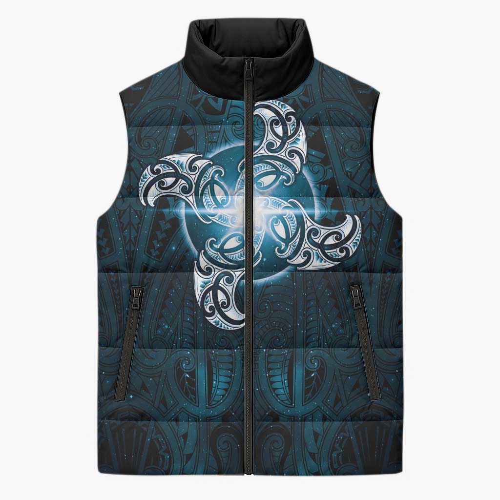 New Zealand Matariki Waita Sleeveless Puffer Jacket Maori Moko Dark Blue Galaxy LT05 Unisex Blue - Polynesian Pride