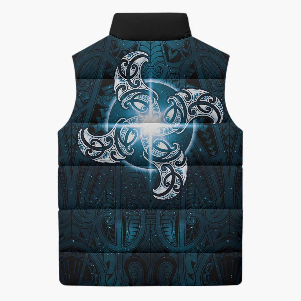 New Zealand Matariki Waita Sleeveless Puffer Jacket Maori Moko Dark Blue Galaxy LT05 - Polynesian Pride