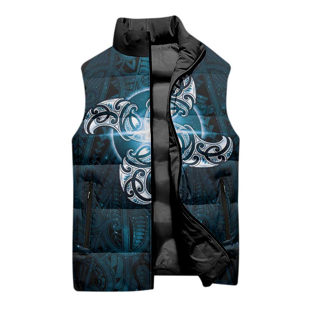 New Zealand Matariki Waita Sleeveless Puffer Jacket Maori Moko Dark Blue Galaxy LT05 - Polynesian Pride