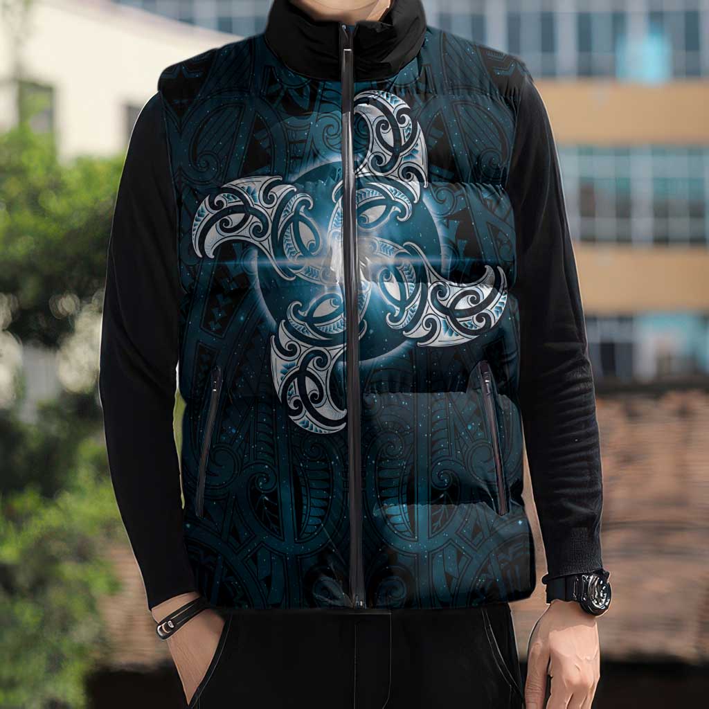 New Zealand Matariki Waita Sleeveless Puffer Jacket Maori Moko Dark Blue Galaxy LT05 - Polynesian Pride