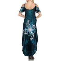 New Zealand Matariki Waita Summer Maxi Dress Maori Moko Dark Blue Galaxy LT05 - Polynesian Pride