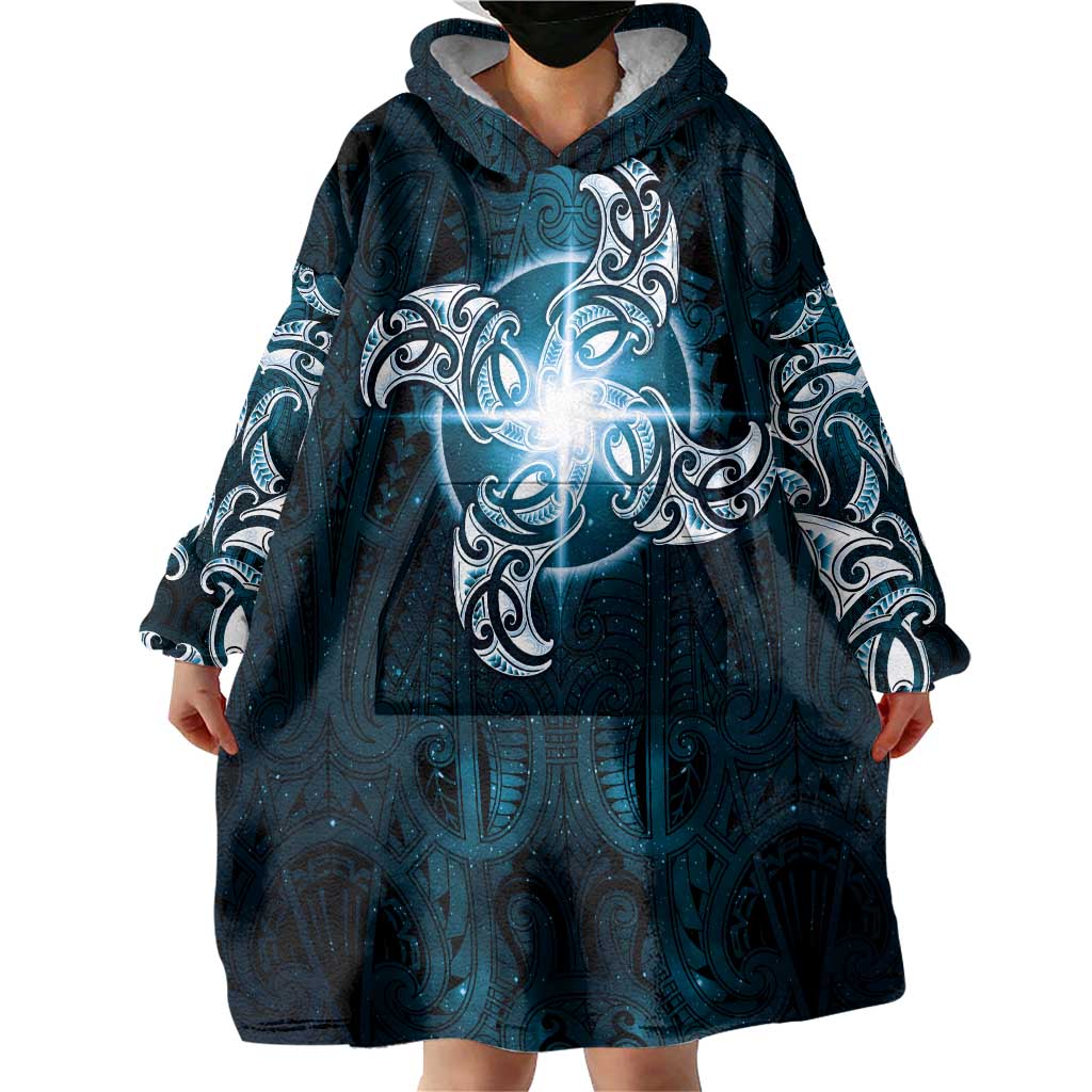New Zealand Matariki Waita Wearable Blanket Hoodie Maori Moko Dark Blue Galaxy LT05 - Polynesian Pride