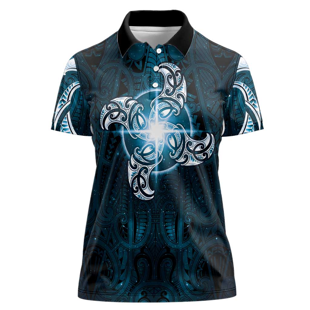 New Zealand Matariki Waita Women Polo Shirt Maori Moko Dark Blue Galaxy LT05 Female Blue - Polynesian Pride