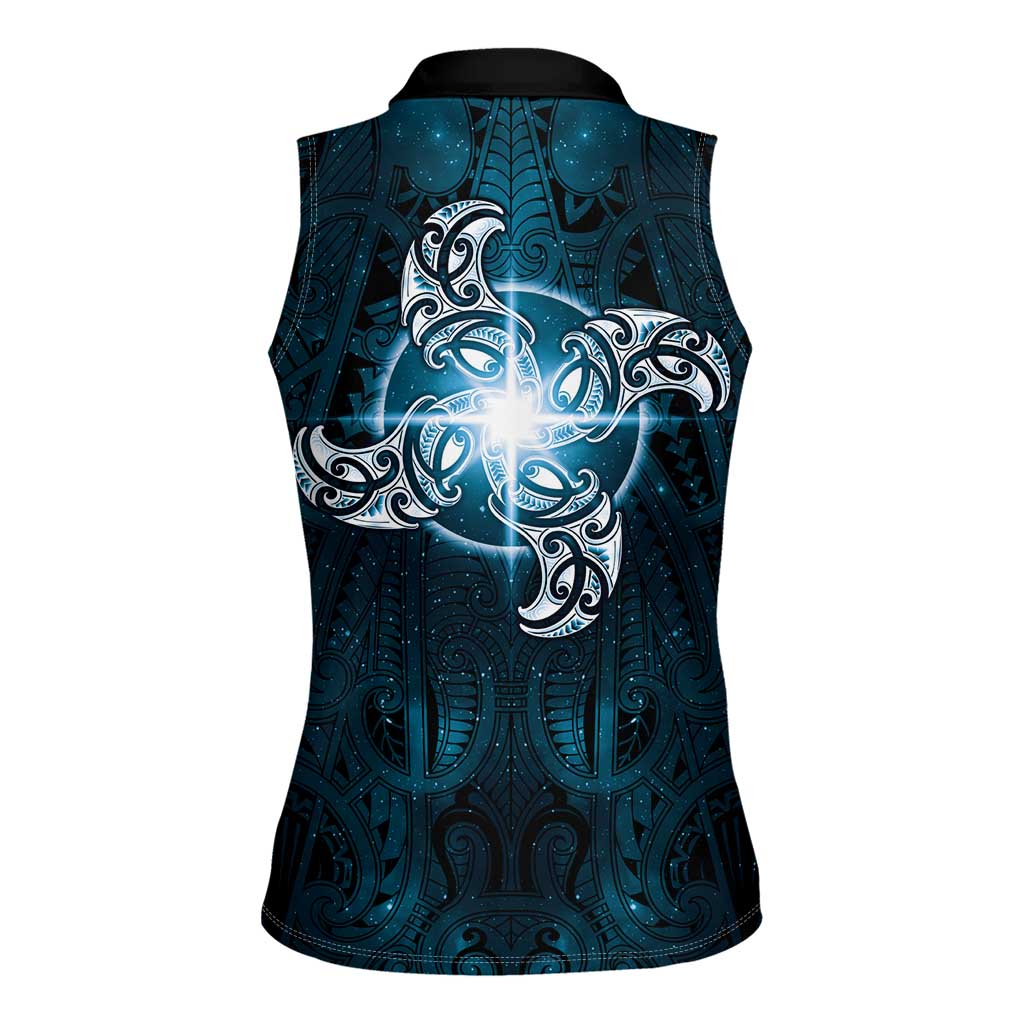 New Zealand Matariki Waita Women Sleeveless Polo Shirt Maori Moko Dark Blue Galaxy LT05 - Polynesian Pride
