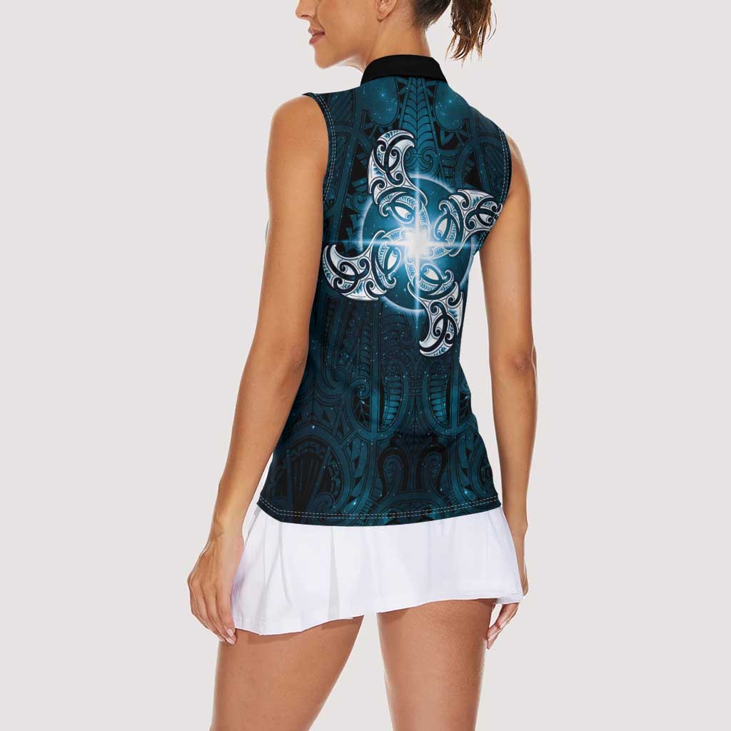 New Zealand Matariki Waita Women Sleeveless Polo Shirt Maori Moko Dark Blue Galaxy LT05 - Polynesian Pride