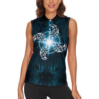 New Zealand Matariki Waita Women Sleeveless Polo Shirt Maori Moko Dark Blue Galaxy LT05 - Polynesian Pride