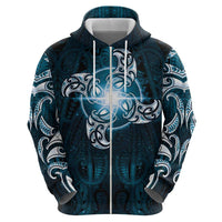 New Zealand Matariki Waita Zip Hoodie Maori Moko Dark Blue Galaxy