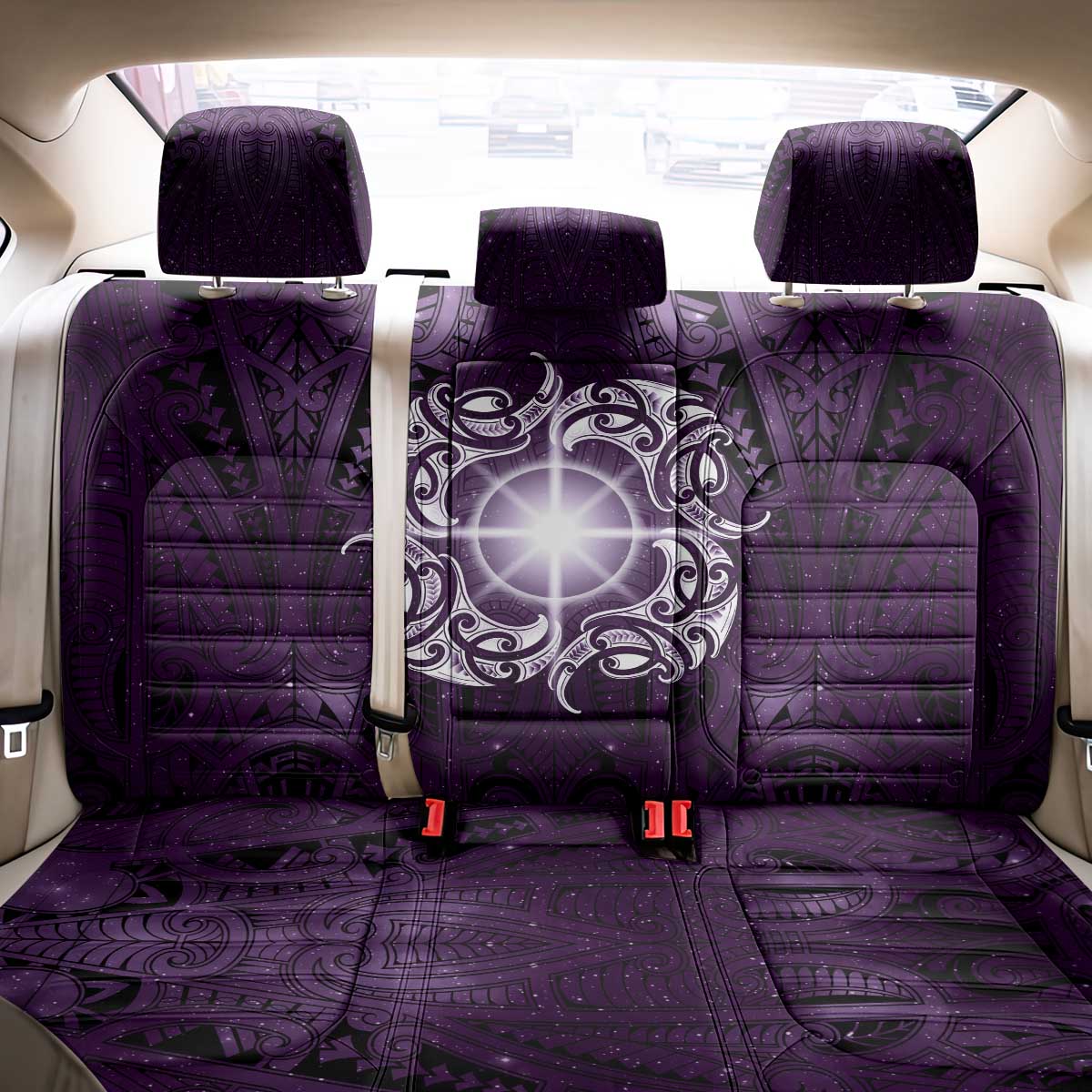New Zealand Matariki Waipunarangi Back Car Seat Cover Maori Moko Purple Galaxy LT05 - Polynesian Pride