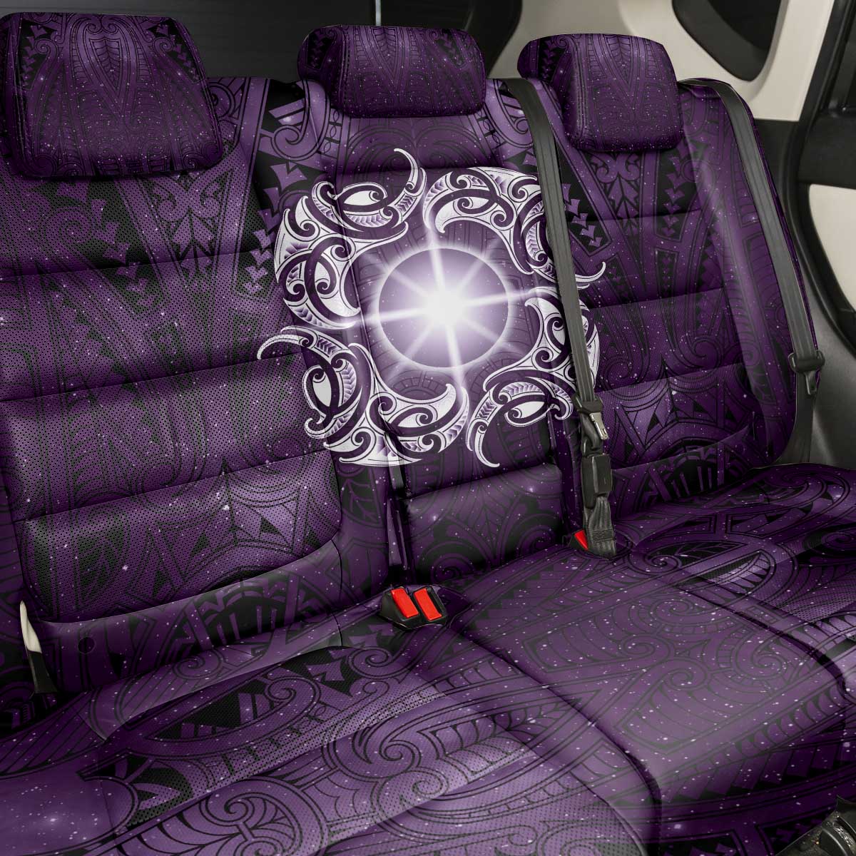 New Zealand Matariki Waipunarangi Back Car Seat Cover Maori Moko Purple Galaxy LT05 - Polynesian Pride