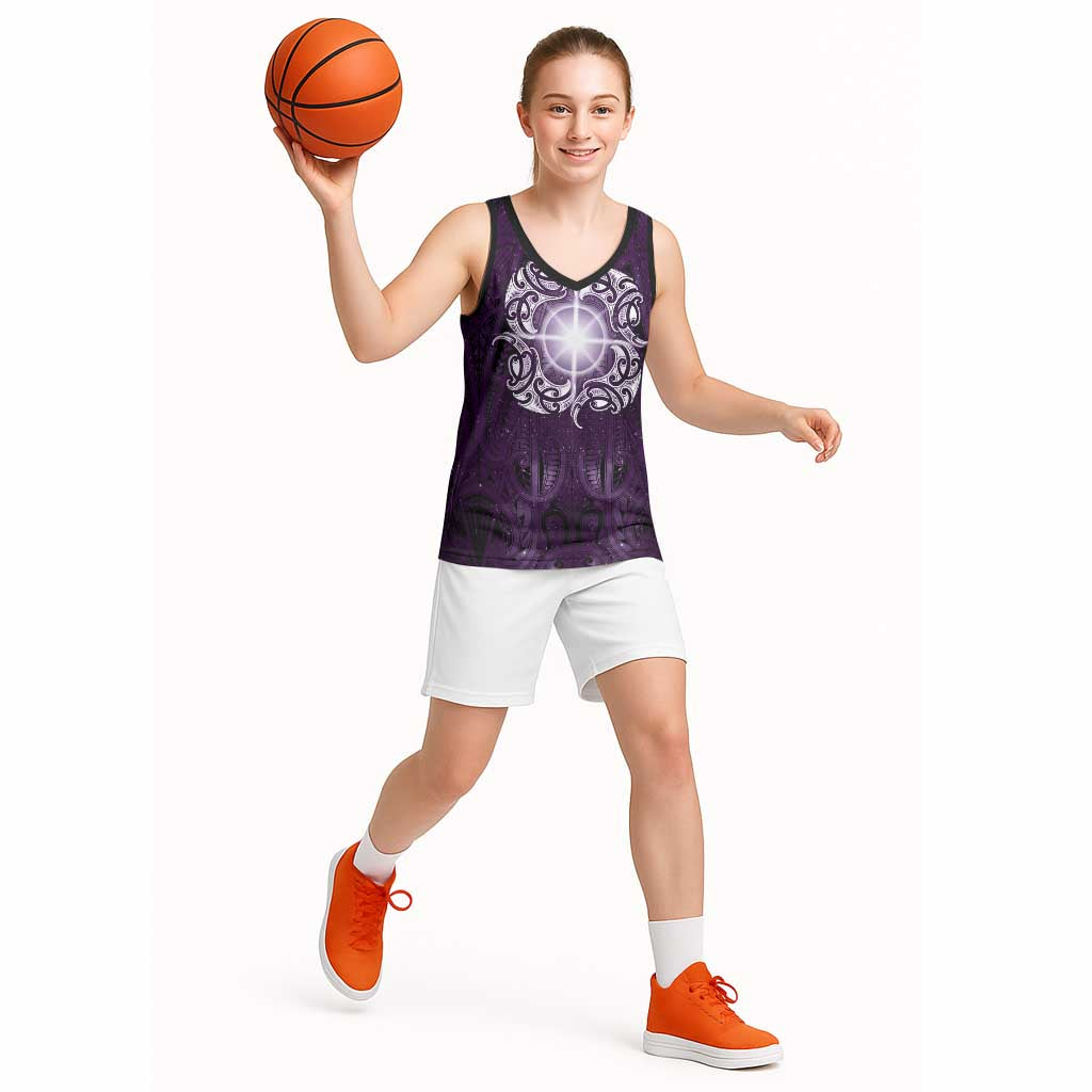 New Zealand Matariki Waipunarangi Basketball Jersey Maori Moko Purple Galaxy