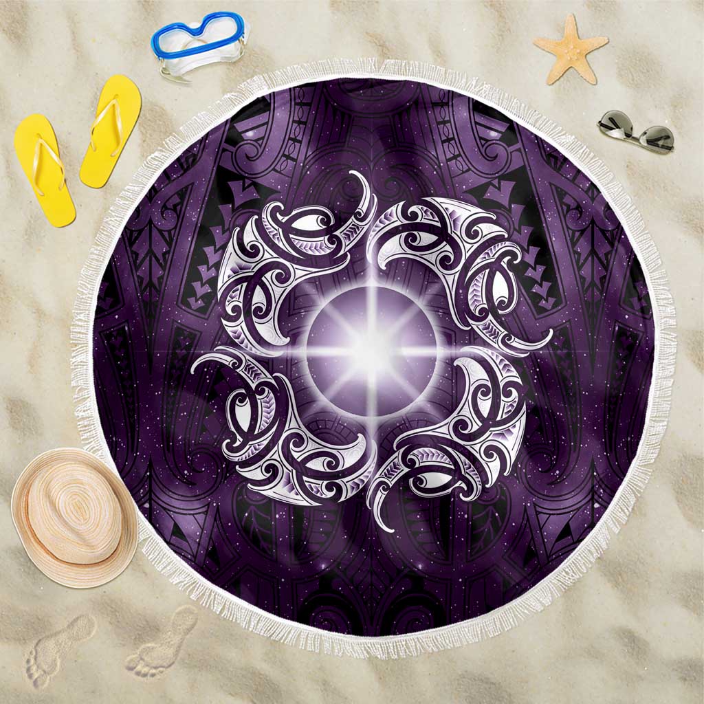 New Zealand Matariki Waipunarangi Beach Blanket Maori Moko Purple Galaxy LT05 One Size 150cm Purple - Polynesian Pride