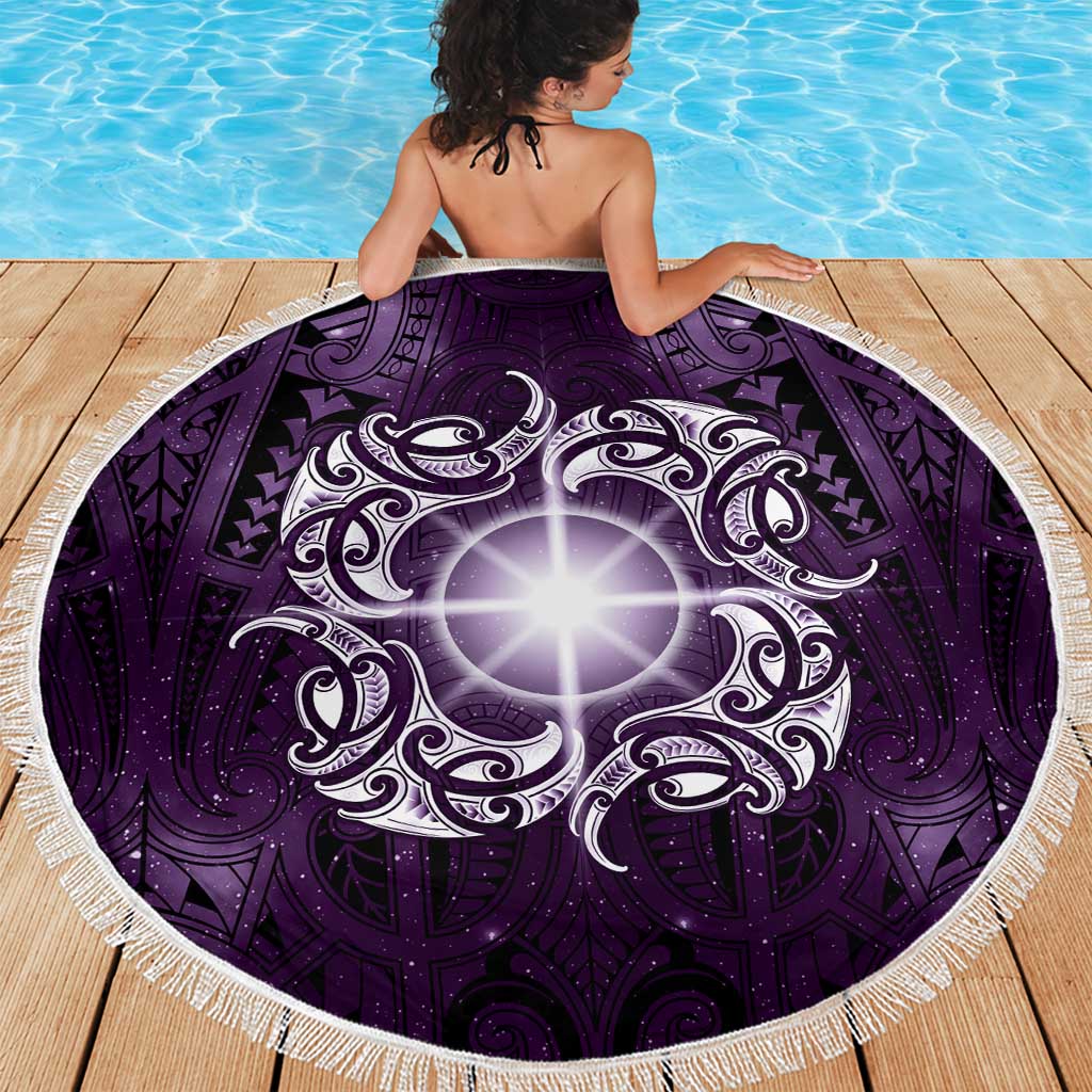 New Zealand Matariki Waipunarangi Beach Blanket Maori Moko Purple Galaxy LT05 - Polynesian Pride