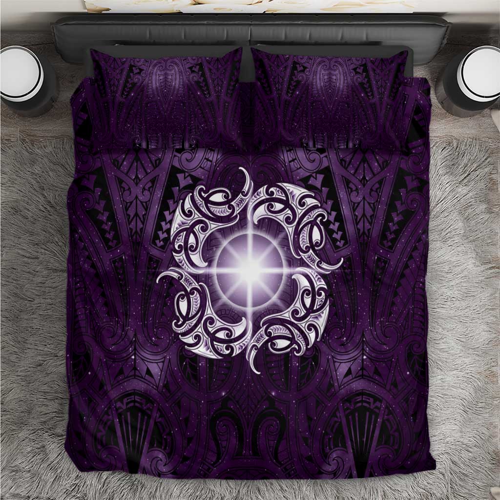 New Zealand Matariki Waipunarangi Bedding Set Maori Moko Purple Galaxy