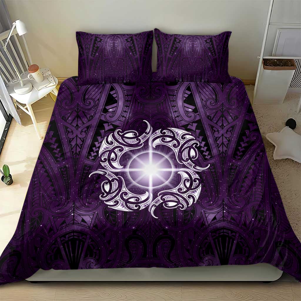 New Zealand Matariki Waipunarangi Bedding Set Maori Moko Purple Galaxy