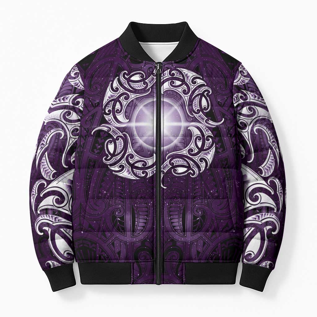 New Zealand Matariki Waipunarangi Bomber Puffer Jacket Maori Moko Purple Galaxy LT05 Unisex Purple - Polynesian Pride