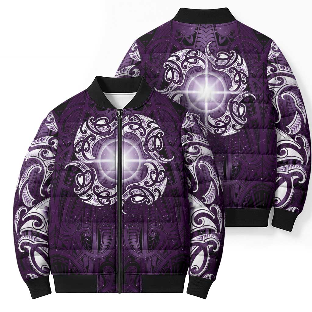 New Zealand Matariki Waipunarangi Bomber Puffer Jacket Maori Moko Purple Galaxy LT05 - Polynesian Pride