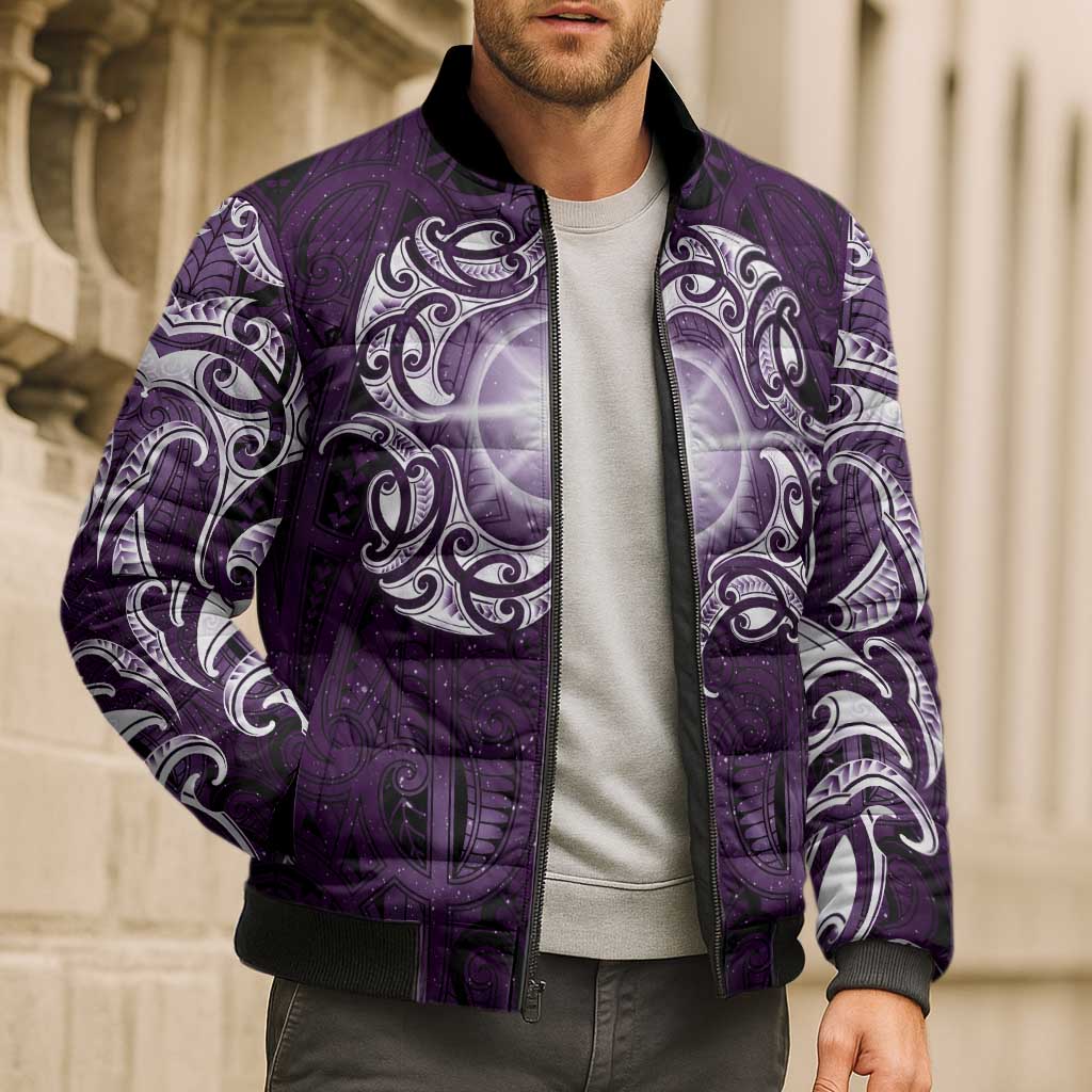 New Zealand Matariki Waipunarangi Bomber Puffer Jacket Maori Moko Purple Galaxy LT05 - Polynesian Pride