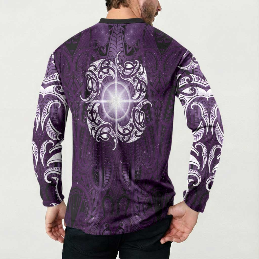New Zealand Matariki Waipunarangi Button Sweatshirt Maori Moko Purple Galaxy