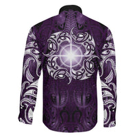 New Zealand Matariki Waipunarangi Family Matching Off Shoulder Maxi Dress and Hawaiian Shirt Maori Moko Purple Galaxy LT05 - Polynesian Pride