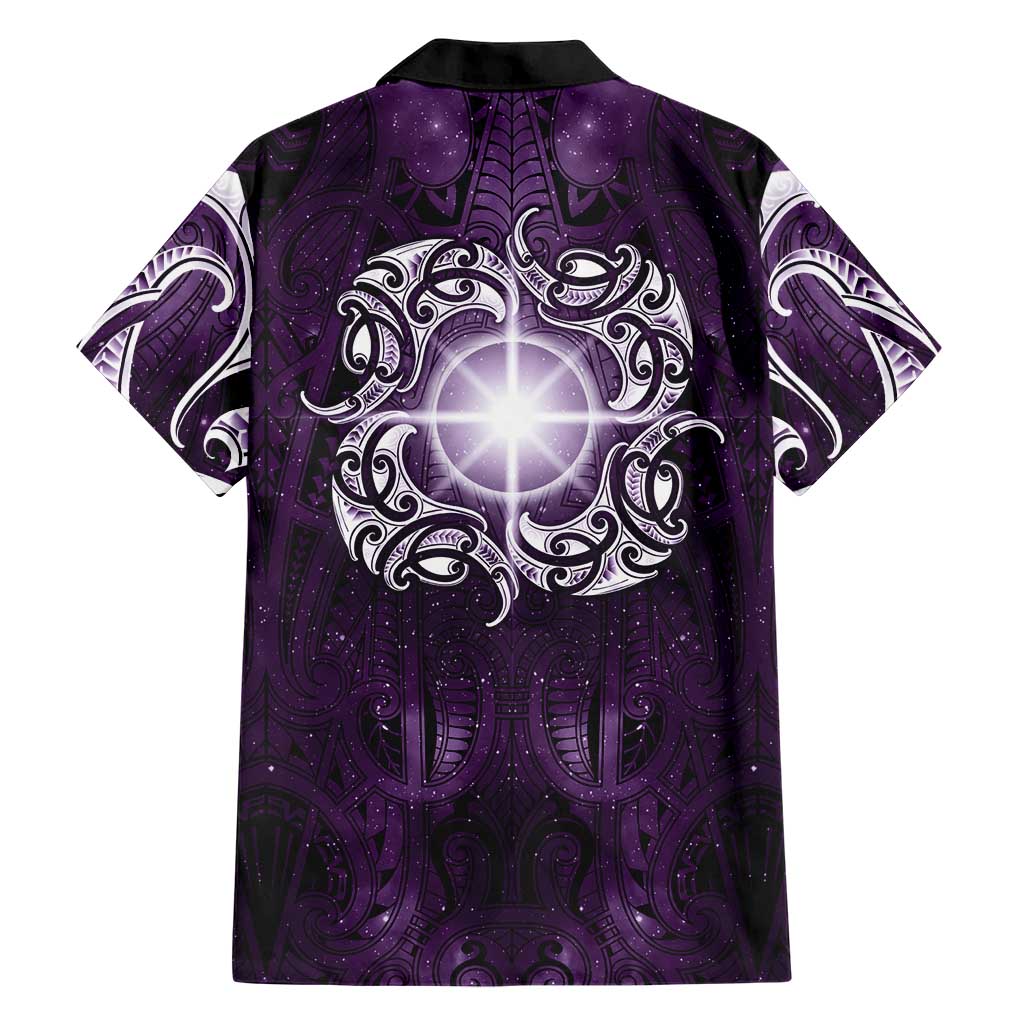 New Zealand Matariki Waipunarangi Family Matching Off Shoulder Short Dress and Hawaiian Shirt Maori Moko Purple Galaxy LT05 - Polynesian Pride