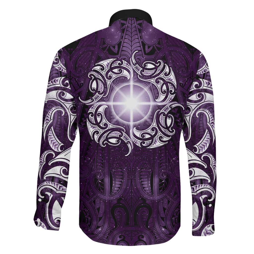 New Zealand Matariki Waipunarangi Family Matching Off Shoulder Short Dress and Hawaiian Shirt Maori Moko Purple Galaxy LT05 - Polynesian Pride