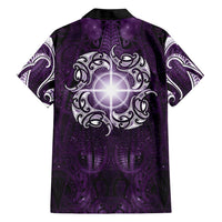 New Zealand Matariki Waipunarangi Family Matching Short Sleeve Bodycon Dress and Hawaiian Shirt Maori Moko Purple Galaxy LT05 - Polynesian Pride