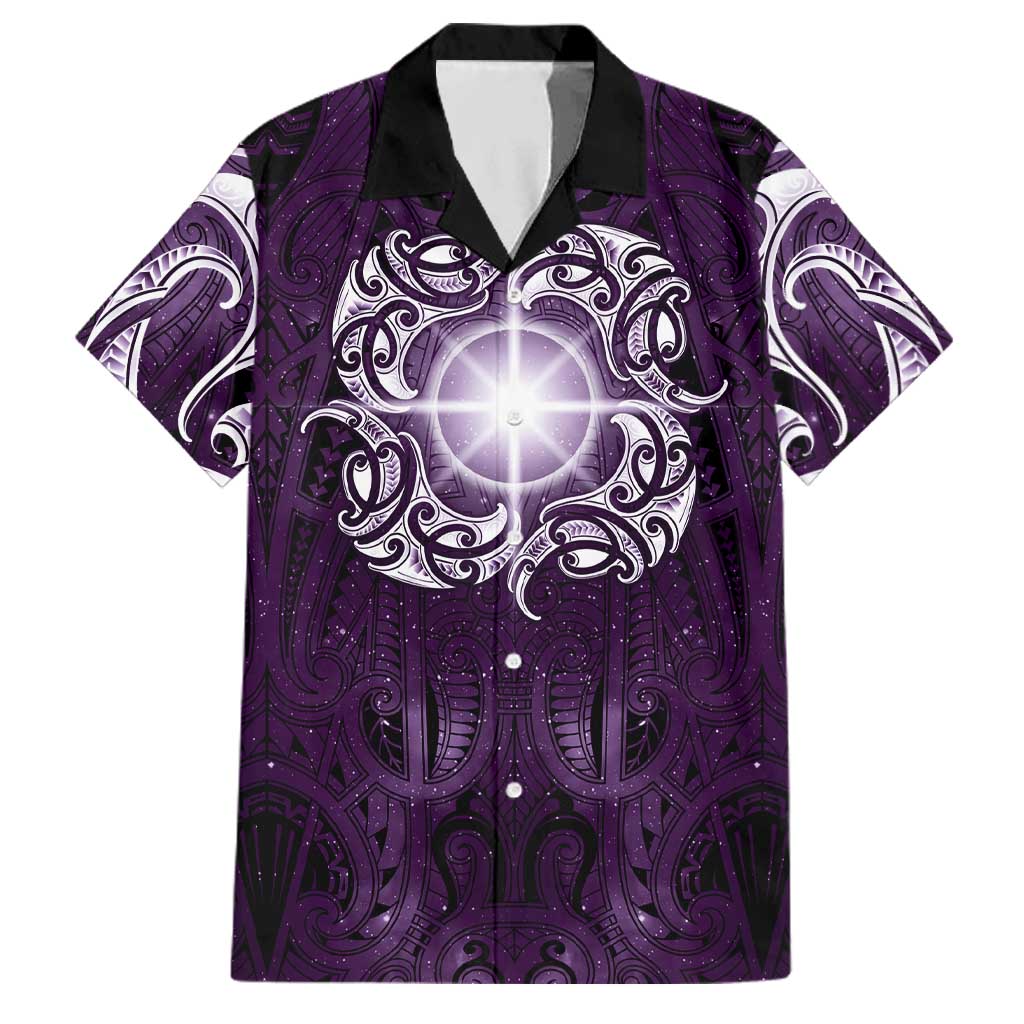 New Zealand Matariki Waipunarangi Family Matching Tank Maxi Dress and Hawaiian Shirt Maori Moko Purple Galaxy LT05 Dad's Shirt - Short Sleeve Purple - Polynesian Pride