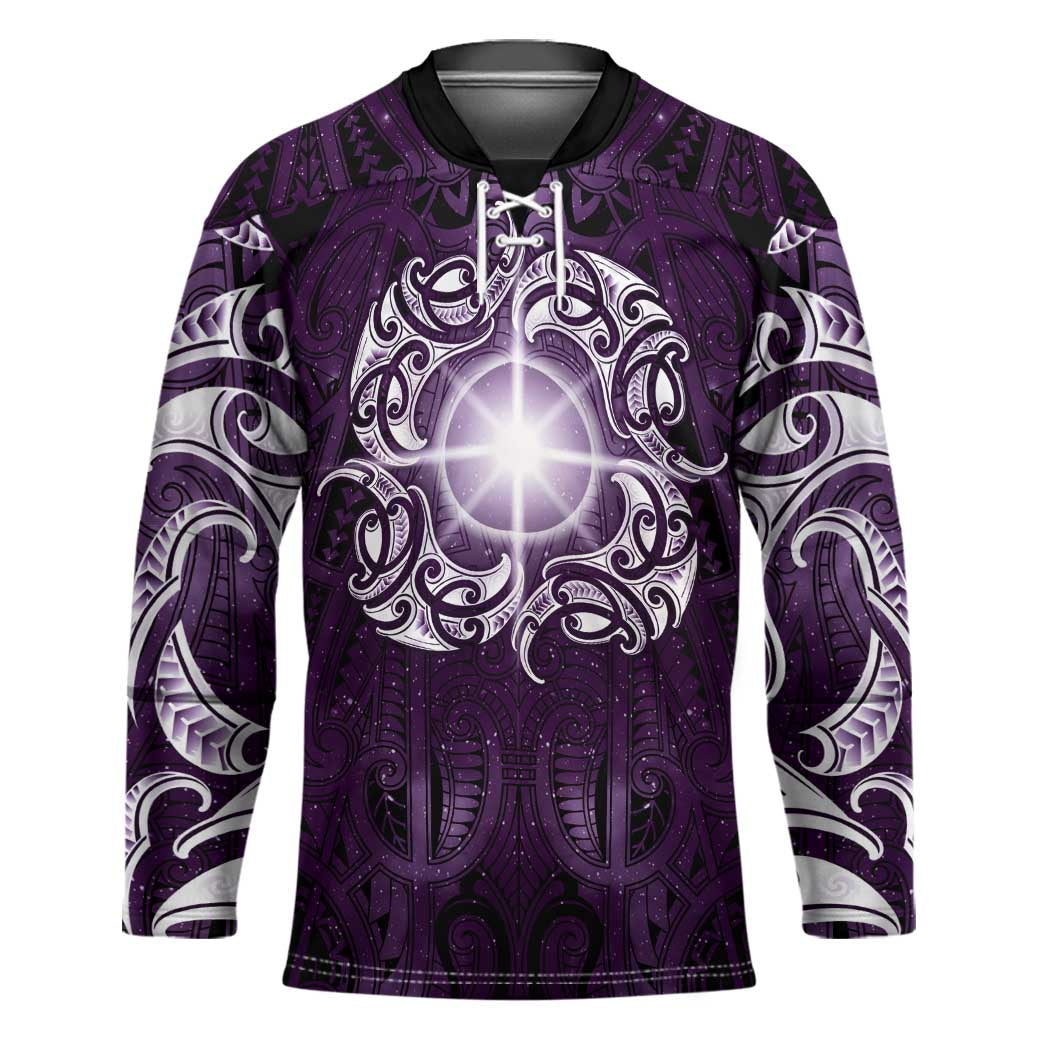 New Zealand Matariki Waipunarangi Hockey Jersey Maori Moko Purple Galaxy LT05 Unisex Purple - Polynesian Pride