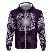 New Zealand Matariki Waipunarangi Hoodie Maori Moko Purple Galaxy LT05 Zip Hoodie Purple - Polynesian Pride