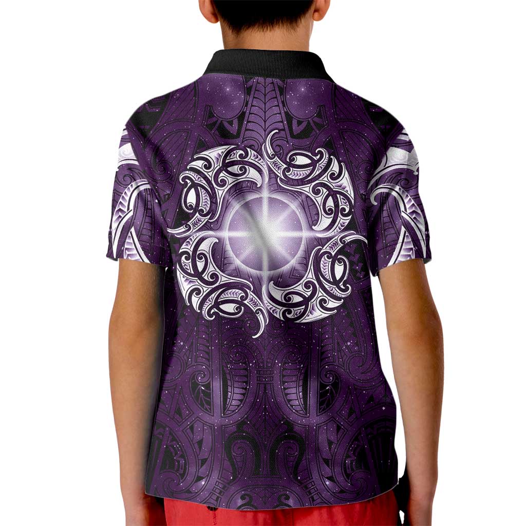 New Zealand Matariki Waipunarangi Kid Polo Shirt Maori Moko Purple Galaxy