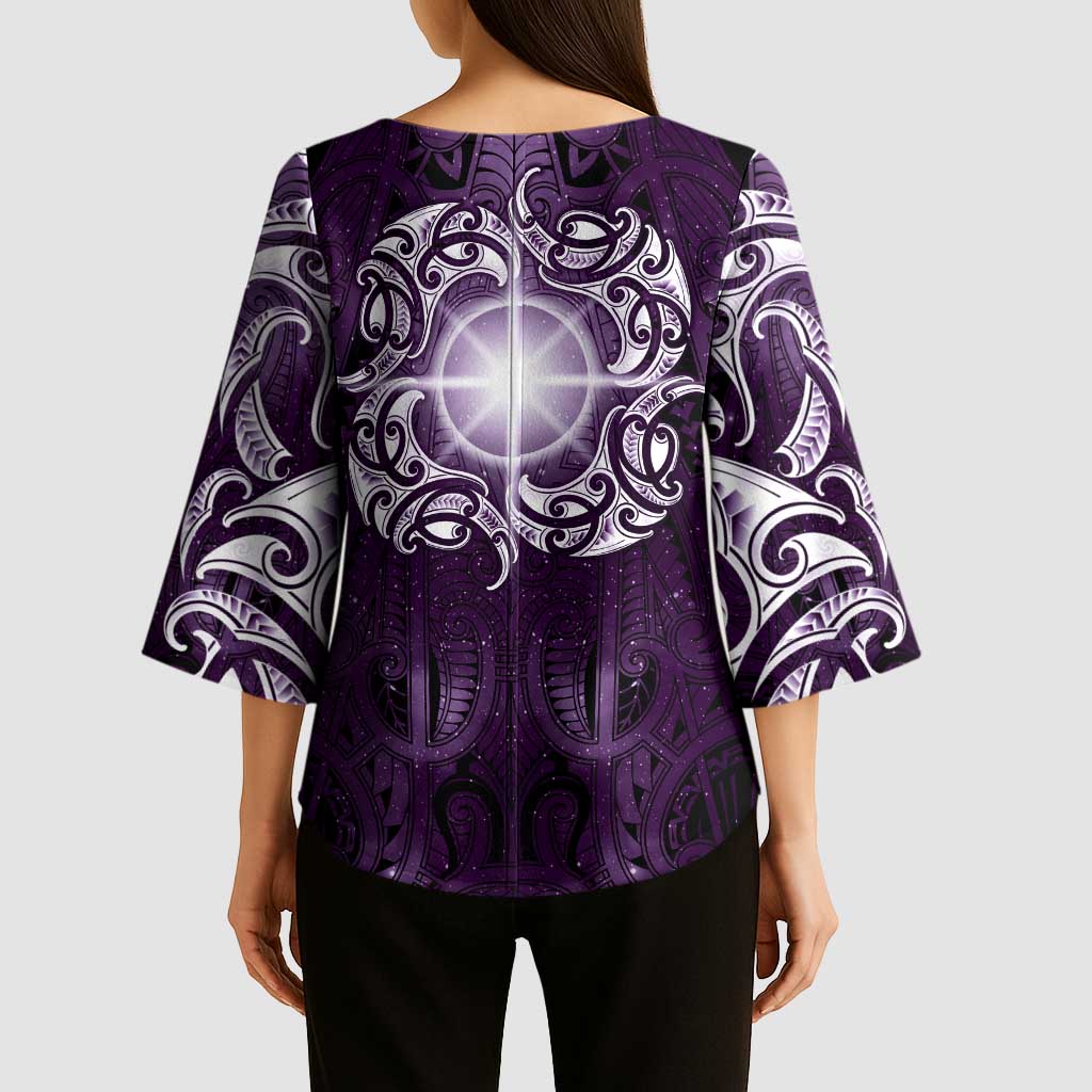 New Zealand Matariki Waipunarangi Kimono Sleeve Blouse Maori Moko Purple Galaxy LT05 - Polynesian Pride