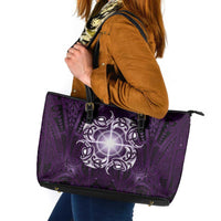 New Zealand Matariki Waipunarangi Leather Tote Bag Maori Moko Purple Galaxy LT05 Purple - Polynesian Pride