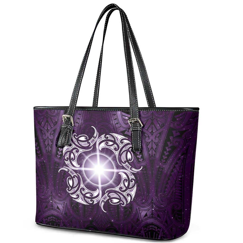 New Zealand Matariki Waipunarangi Leather Tote Bag Maori Moko Purple Galaxy LT05 - Polynesian Pride