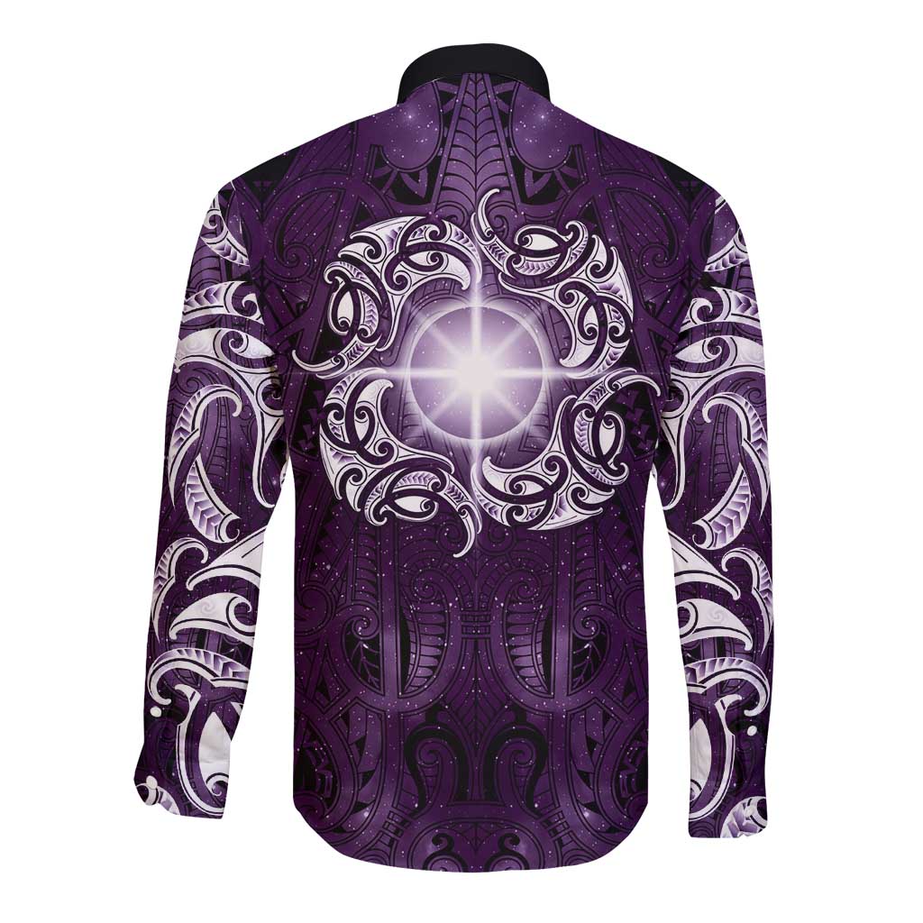 New Zealand Matariki Waipunarangi Long Sleeve Button Shirt Maori Moko Purple Galaxy LT05 - Polynesian Pride