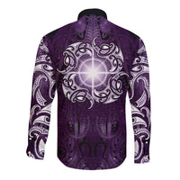 New Zealand Matariki Waipunarangi Long Sleeve Button Shirt Maori Moko Purple Galaxy LT05 - Polynesian Pride