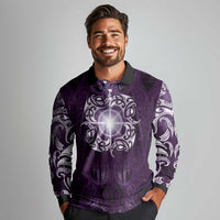 New Zealand Matariki Waipunarangi Long Sleeve Polo Shirt Maori Moko Purple Galaxy