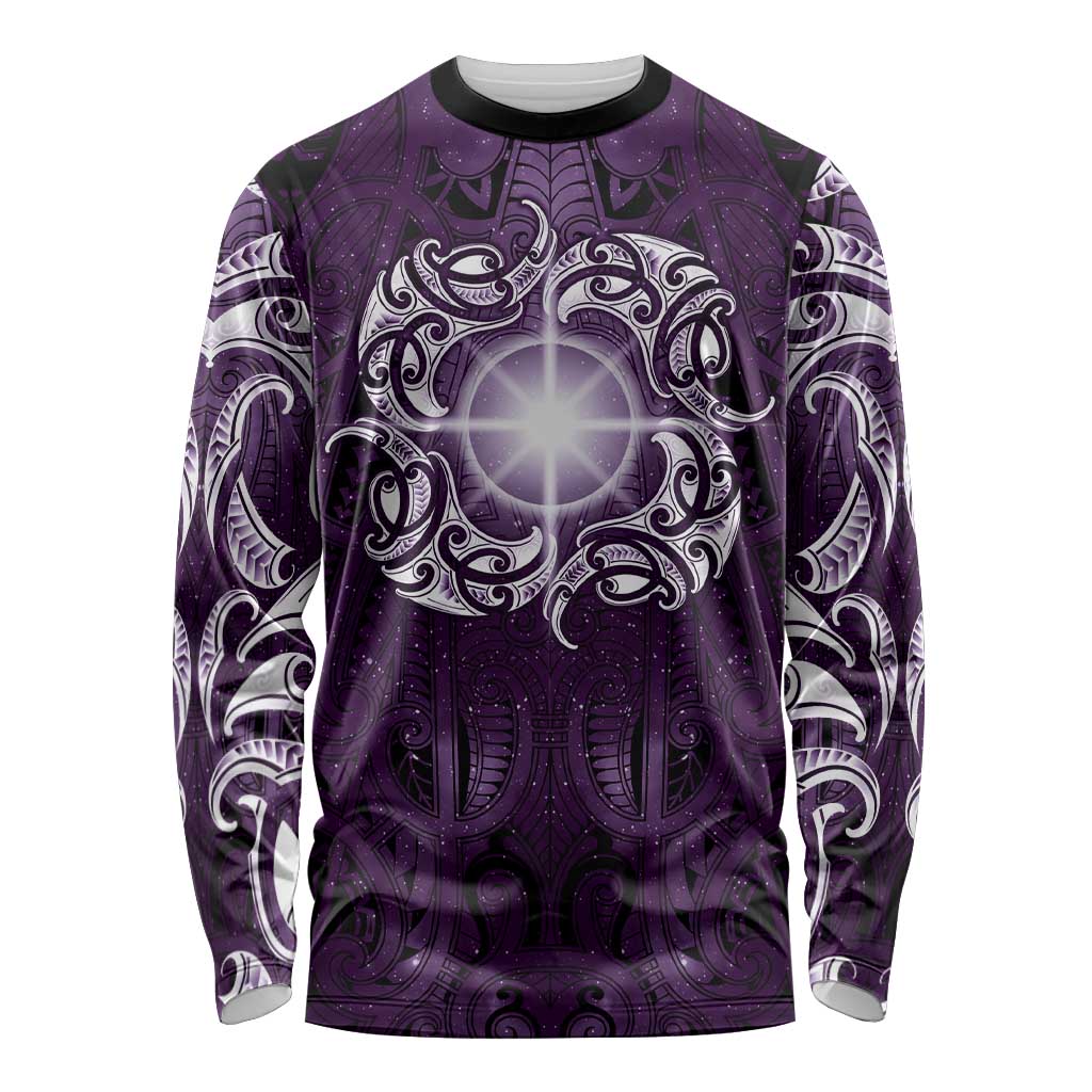 New Zealand Matariki Waipunarangi Long Sleeve Shirt Maori Moko Purple Galaxy LT05 Unisex Purple - Polynesian Pride