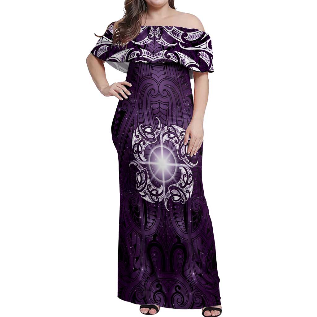 New Zealand Matariki Waipunarangi Off Shoulder Maxi Dress Maori Moko Purple Galaxy LT05 Women Purple - Polynesian Pride