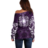 New Zealand Matariki Waipunarangi Off Shoulder Sweater Maori Moko Purple Galaxy LT05 - Polynesian Pride