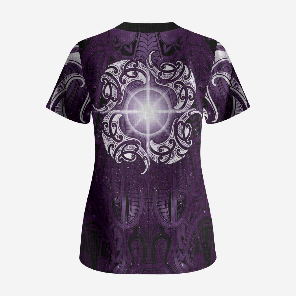New Zealand Matariki Waipunarangi Scrub Top Maori Moko Purple Galaxy LT05 - Polynesian Pride