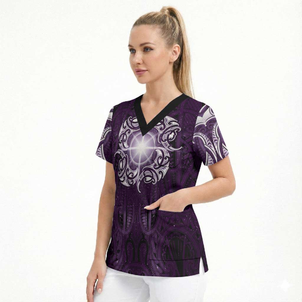 New Zealand Matariki Waipunarangi Scrub Top Maori Moko Purple Galaxy LT05 - Polynesian Pride