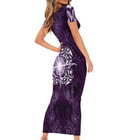 New Zealand Matariki Waipunarangi Short Sleeve Bodycon Dress Maori Moko Purple Galaxy