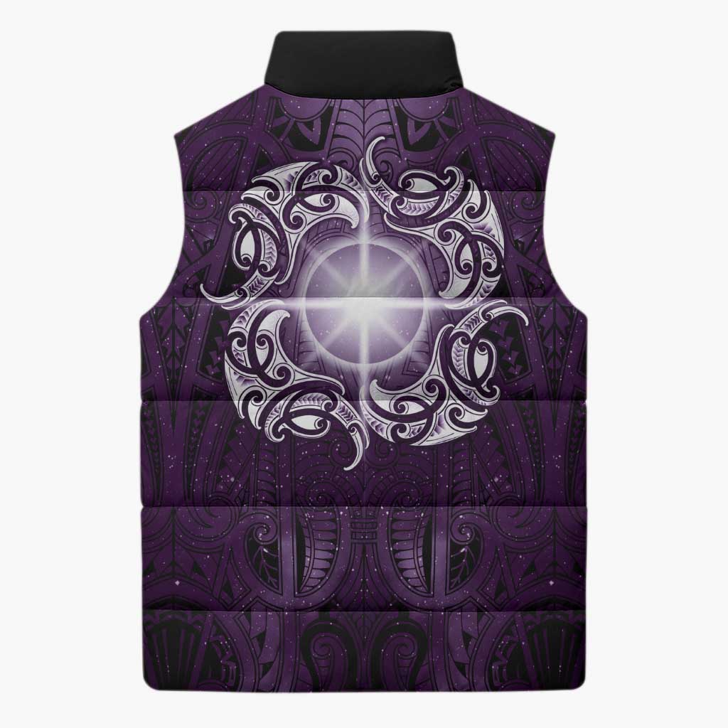 New Zealand Matariki Waipunarangi Sleeveless Puffer Jacket Maori Moko Purple Galaxy LT05 - Polynesian Pride