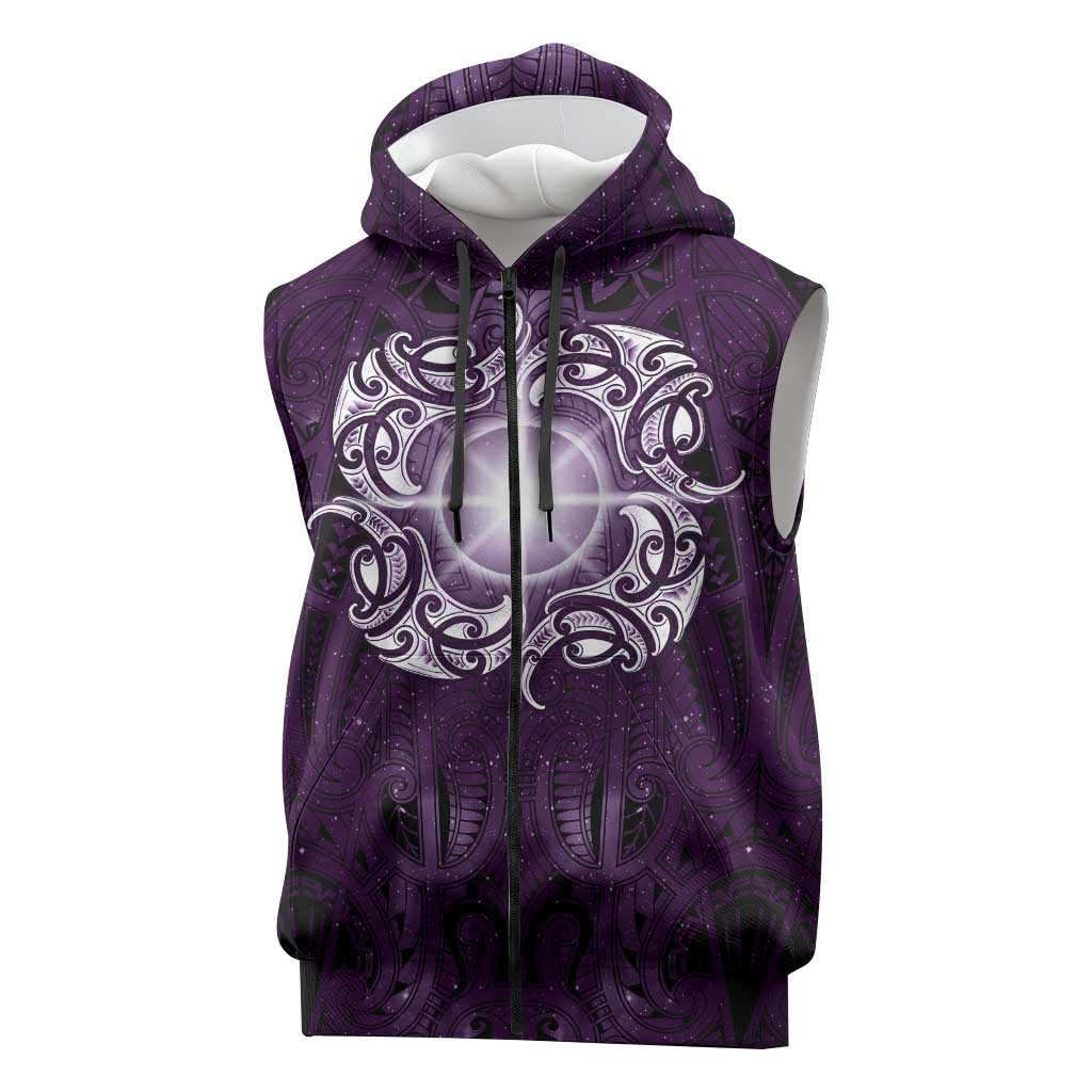 New Zealand Matariki Waipunarangi Sleeveless Zip Hoodie Maori Moko Purple Galaxy