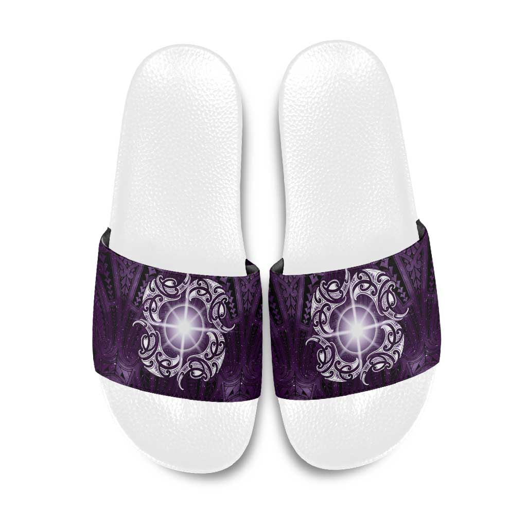 New Zealand Matariki Waipunarangi Slide Sandals Maori Moko Purple Galaxy LT05 Purple - Polynesian Pride