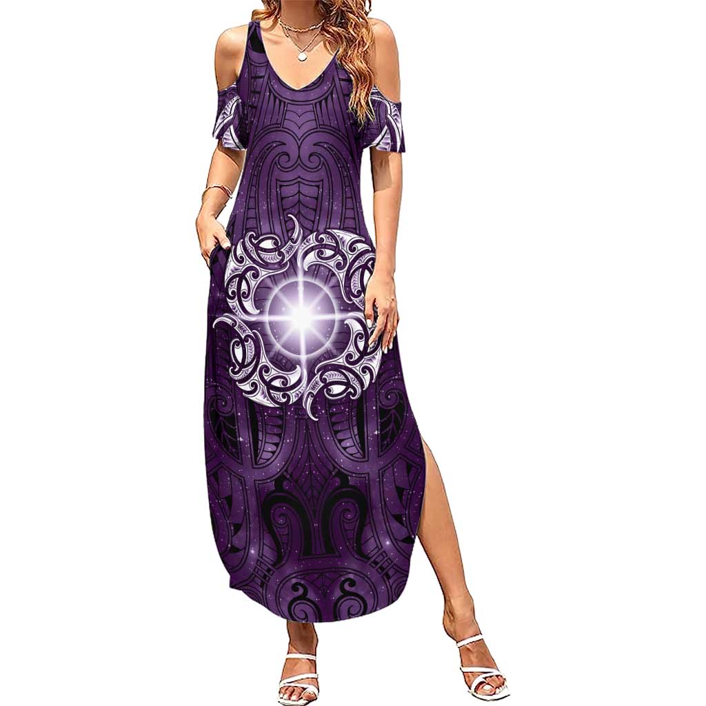New Zealand Matariki Waipunarangi Summer Maxi Dress Maori Moko Purple Galaxy LT05 Women Purple - Polynesian Pride